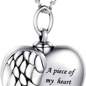 Sterling Silver Angel Wing Heart Urn Necklace Memorial Keepsake for Ashes